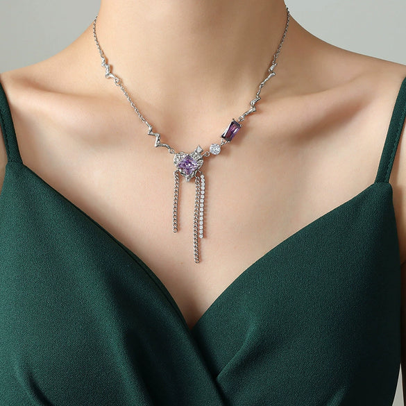 Wholesale Tassel Necklace With Peach Heart Brass Pendant In Titanium Steel Geometric Pattern Electroplated For Women
