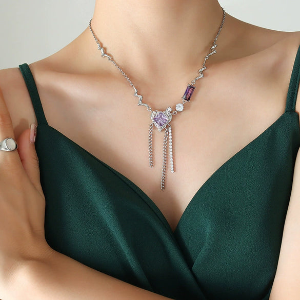 Wholesale Tassel Necklace With Peach Heart Brass Pendant In Titanium Steel Geometric Pattern Electroplated For Women