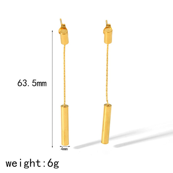 Wholesale Tassel Titanium Steel And 18K Gold Earrings With Geometric Pattern And Electroplating Treatment