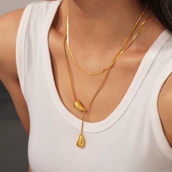 Wholesale Tassel Water Drop Necklace In Hip Hop Style Titanium Steel With 18K Gold Plated Electroplating