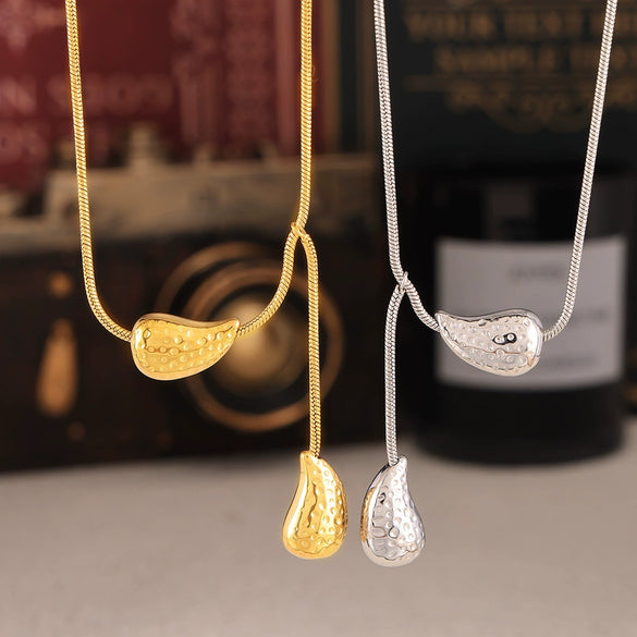 Wholesale Tassel Water Drop Necklace In Hip Hop Style Titanium Steel With 18K Gold Plated Electroplating
