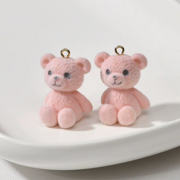 Wholesale Teddy Bear Pendant Handmade Earrings Jewelry Accessories With Plastic Resin Material And Flocking Treatment