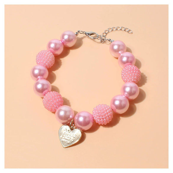 Wholesale Teddy Dog Pearl Necklace With Heart Pendant Hiphop Style Pet Collar Dog Accessories