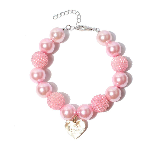 Wholesale Teddy Dog Pearl Necklace With Heart Pendant Hiphop Style Pet Collar Dog Accessories
