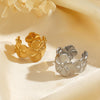 Wholesale Thick Open Flower Ring In French Retro Style Stainless Steel With Electroplating For Women