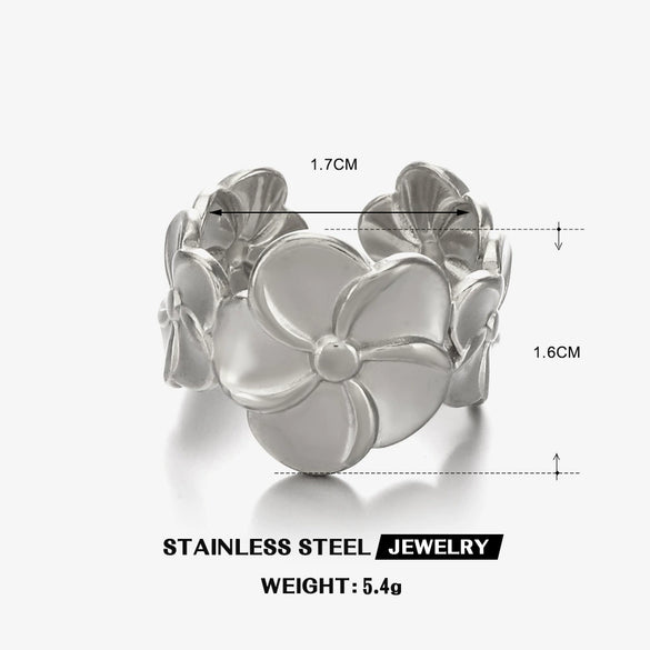 Wholesale Thick Open Flower Ring In French Retro Style Stainless Steel With Electroplating For Women