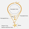Wholesale Three Layer Pearl Starfish Pendant Necklace With Geometric Pattern Stainless Steel For Women