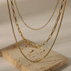 Wholesale Three Layer Stainless Steel Box Chain Necklace With Geometric Design 18K Gold Plated By Vacuum Real Gold Electroplating In Pvd Furnace For Women