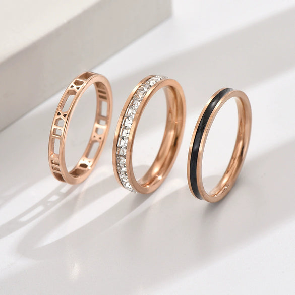 Wholesale Threeinone Hollowout Diamondstudded Oildrip Stainless Steel Ring With Geometric Shape Electroplated For Unisex