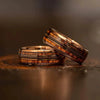 Wholesale Threeslot Spring Wire Guitar String Barrel Ring With Wood Grain In Rose Gold Stainless Steel Electroplated
