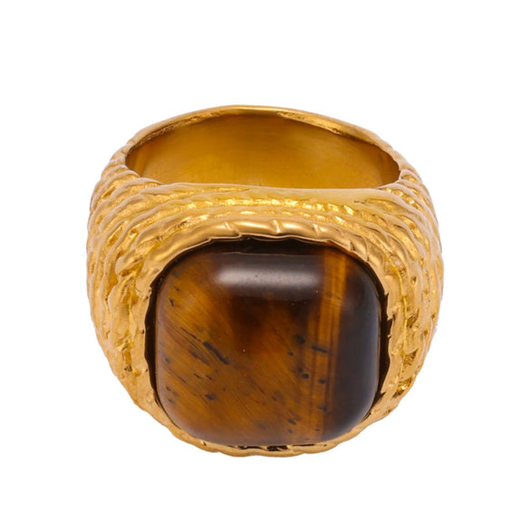 Wholesale Tiger Eye Ring For Middle Aged Women Light Luxury Geometric Stainless Steel 18K Real Gold Electroplated