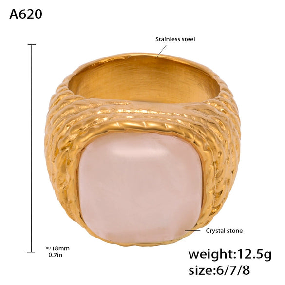 Wholesale Tiger Eye Ring For Middle Aged Women Light Luxury Geometric Stainless Steel 18K Real Gold Electroplated