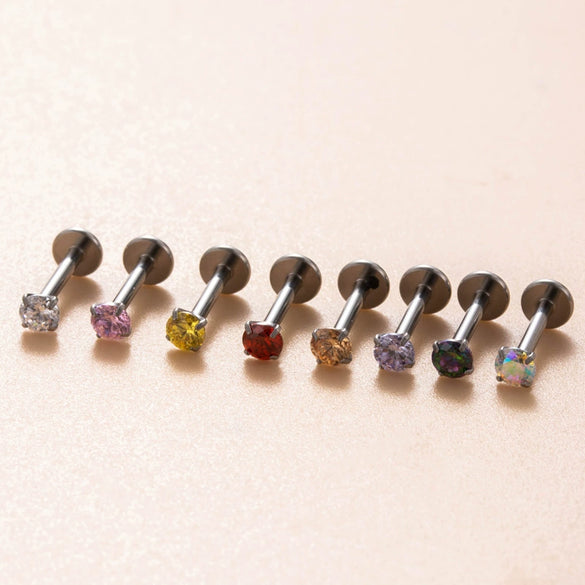 Wholesale Titanium Alloy Geometric Style Inlaid Colored Zircon Plugin Push Pin Bar Lip Nail Ear Bone Nail Ear Nail Puncture Jewelry For Women