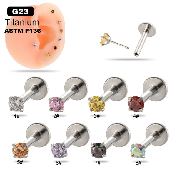 Wholesale Titanium Alloy Geometric Style Inlaid Colored Zircon Plugin Push Pin Bar Lip Nail Ear Bone Nail Ear Nail Puncture Jewelry For Women