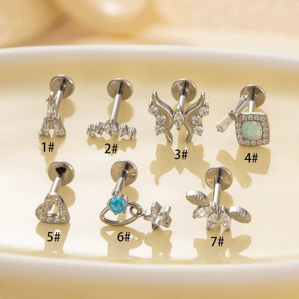 Wholesale Titanium Alloy Heart Shape Butterfly Inner Teeth Screw Lip Nail Lever Ear Bone Nail Fashion Cartilage Puncture Earrings For Women With Electroplating Treatment