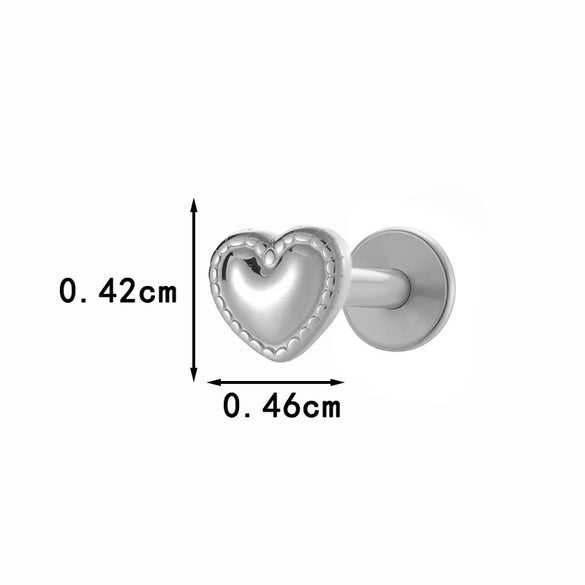 Wholesale Titanium Alloy Heart Shape Piercing Jewelry For Women Electroplated Inner Tooth Screw Rod Lip Nail Ear Bone Nail