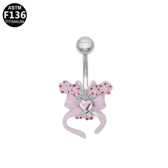 Wholesale Titanium Alloy Heartshaped Navel Ring Pink Zircon Series