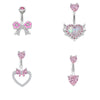 Wholesale Titanium Alloy Heartshaped Navel Ring Pink Zircon Series