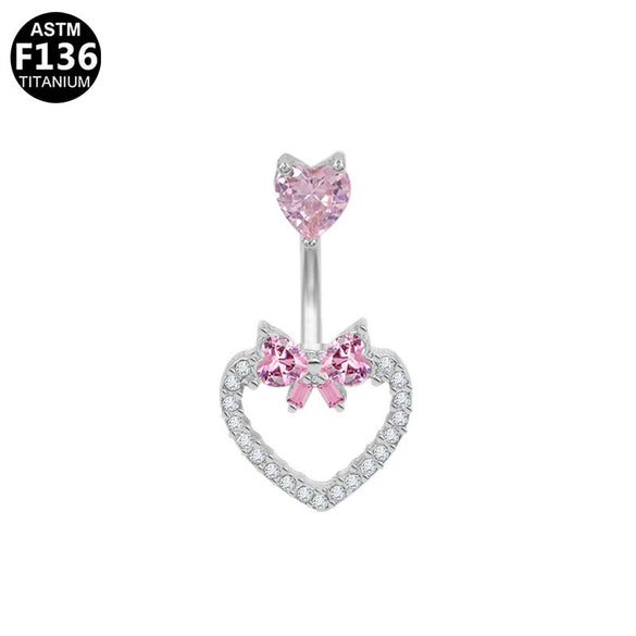 Wholesale Titanium Alloy Heartshaped Navel Ring Pink Zircon Series