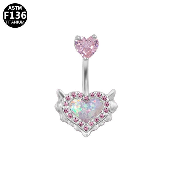 Wholesale Titanium Alloy Heartshaped Navel Ring Pink Zircon Series