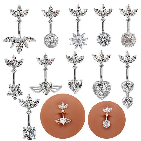 Wholesale Titanium Alloy Heartshaped Zircon Navel Ring For Unisex