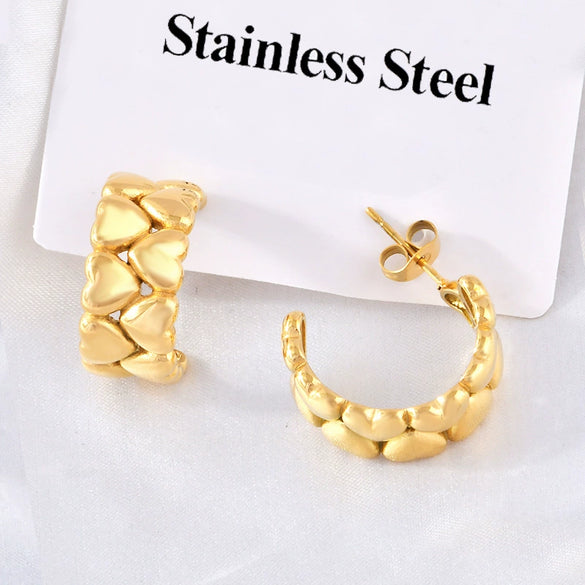 Wholesale Titanium Steel Allmatch Love Stitching Cshaped Earrings With Cartoon Characters Geometric Animal Zodiac Patterns And Electroplating