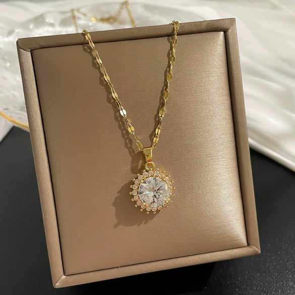 Wholesale Titanium Steel And Copper Cartoon Geometric Zircon Microinlaid Women's Necklace