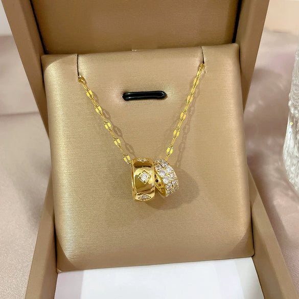 Wholesale Titanium Steel And Copper Cartoon Geometric Zircon Microinlaid Women's Necklace