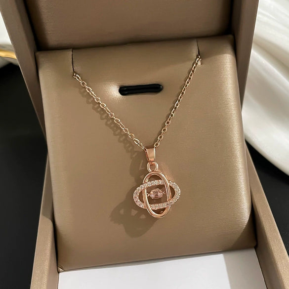 Wholesale Titanium Steel And Copper Cartoon Geometric Zircon Microinlaid Women's Necklace