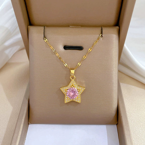 Wholesale Titanium Steel And Copper Diamondencrusted Geometric Fourleaf Flower Women's Necklace