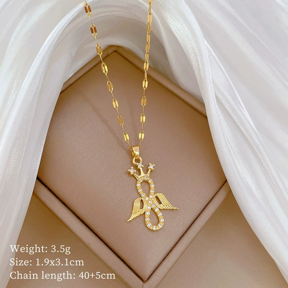 Wholesale Titanium Steel And Copper Diamondencrusted Geometric Fourleaf Flower Women's Necklace