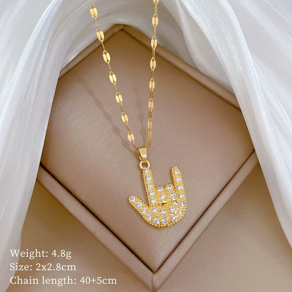 Wholesale Titanium Steel And Copper Diamondencrusted Geometric Fourleaf Flower Women's Necklace