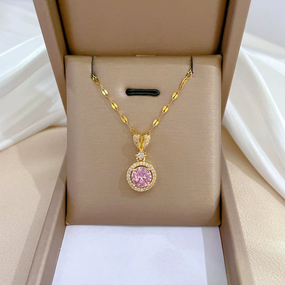 Wholesale Titanium Steel And Copper Diamondencrusted Geometric Fourleaf Flower Women's Necklace