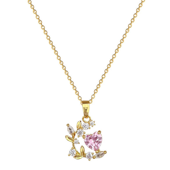 Wholesale Titanium Steel And Copper Geometric Love Leaf Zircon Diamond Necklace For Women