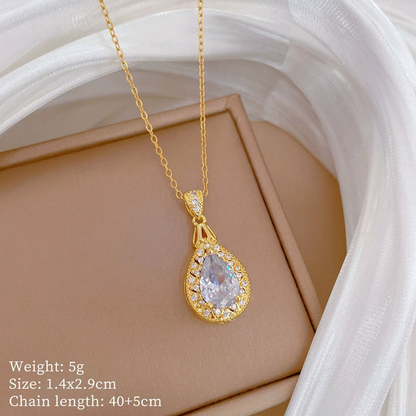 Wholesale Titanium Steel And Copper Geometric Style Full Diamond Women's Necklace