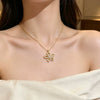 Wholesale Titanium Steel And Copper Inlaid With Zircon Flower Pendant Oshaped Chain Necklace For Women Light Luxury Style