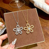 Wholesale Titanium Steel And Copper Inlaid With Zircon Flower Pendant Oshaped Chain Necklace For Women Light Luxury Style