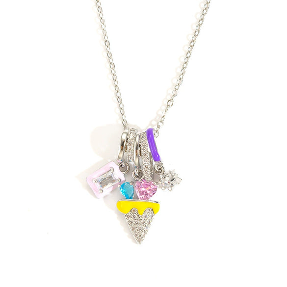 Wholesale Titanium Steel And Copper Necklace For Women With Square Zircon Pendant And Electroplating Treatment