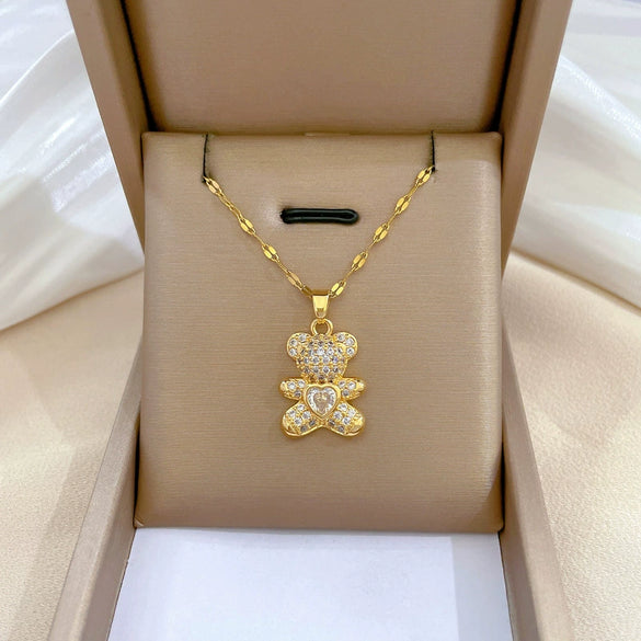 Wholesale Titanium Steel And Copper Necklace With Geometric Pattern And Diamond Inlay And Real Gold Electroplated For Women