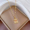 Wholesale Titanium Steel And Copper Necklace With Geometric Pattern And Diamond Inlay And Real Gold Electroplated For Women