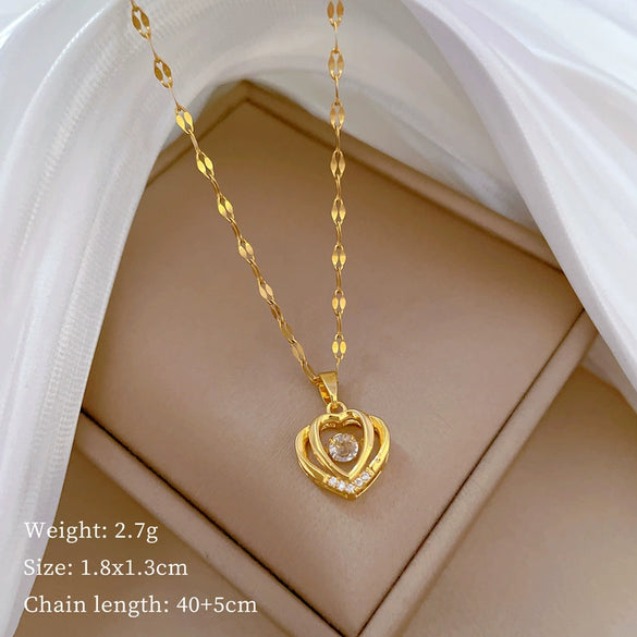 Wholesale Titanium Steel And Copper Necklace With Geometric Pattern And Diamond Inlay And Real Gold Electroplated For Women
