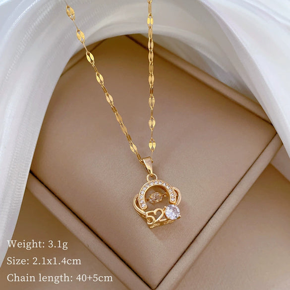 Wholesale Titanium Steel And Copper Necklace With Geometric Pattern And Diamond Inlay And Real Gold Electroplated For Women