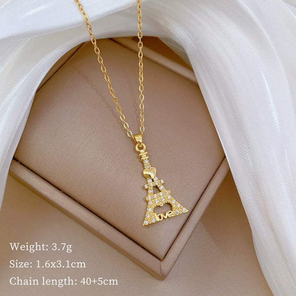 Wholesale Titanium Steel And Copper Necklace With Geometric Pattern And Diamond Inlay And Real Gold Electroplated For Women