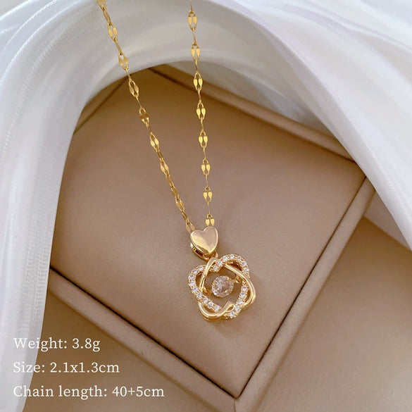 Wholesale Titanium Steel And Copper Necklace With Geometric Pattern And Diamond Inlay And Real Gold Electroplated For Women