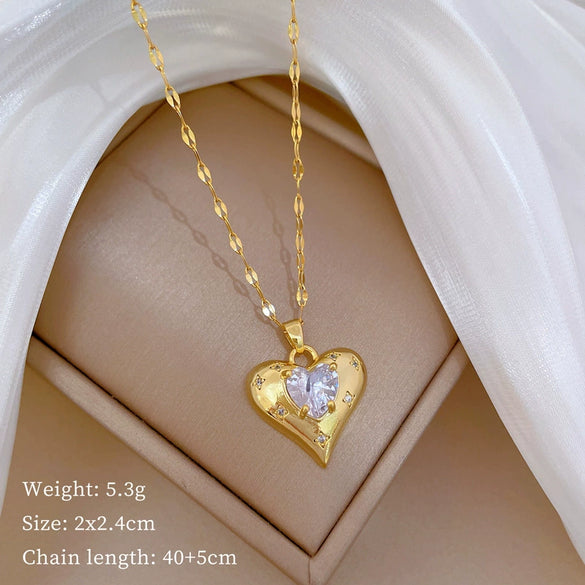 Wholesale Titanium Steel And Copper Necklace With Geometric Pattern And Diamond Inlay And Real Gold Electroplated For Women