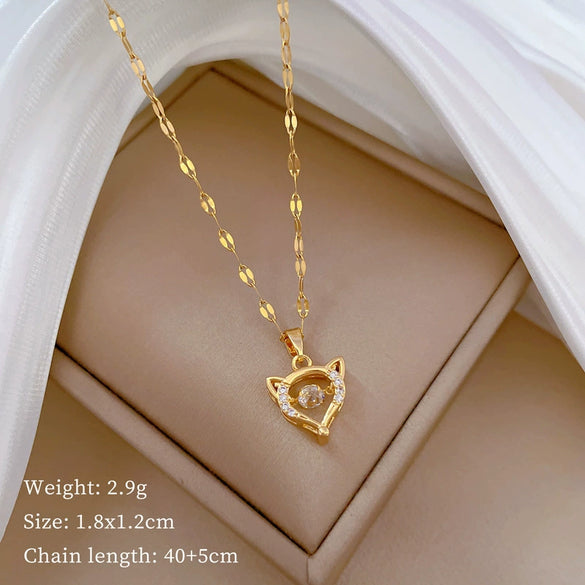 Wholesale Titanium Steel And Copper Necklace With Geometric Pattern And Diamond Inlay And Real Gold Electroplated For Women