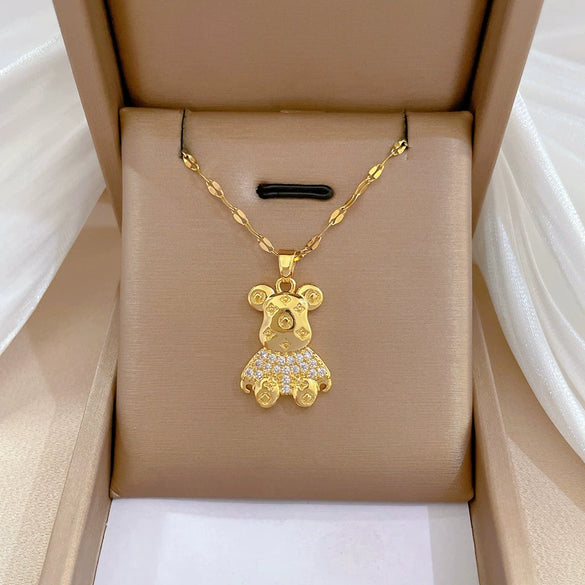 Wholesale Titanium Steel And Copper Necklace With Geometric Pattern And Diamond Inlay And Real Gold Electroplated For Women