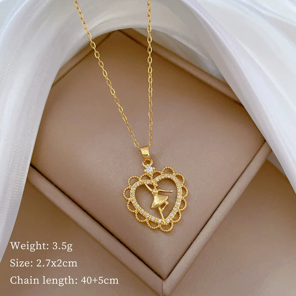 Wholesale Titanium Steel And Copper Necklace With Geometric Pattern And Diamond Inlay And Real Gold Electroplated For Women