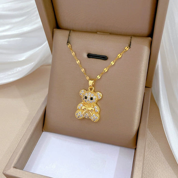 Wholesale Titanium Steel And Copper Necklace With Geometric Pattern And Diamond Inlay And Real Gold Electroplated For Women