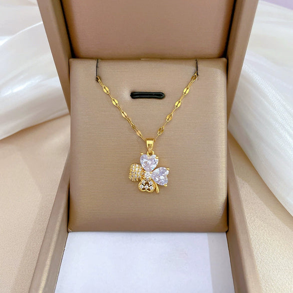 Wholesale Titanium Steel And Copper Necklace With Geometric Pattern And Diamond Microinlaid And Electroplating For Unisex